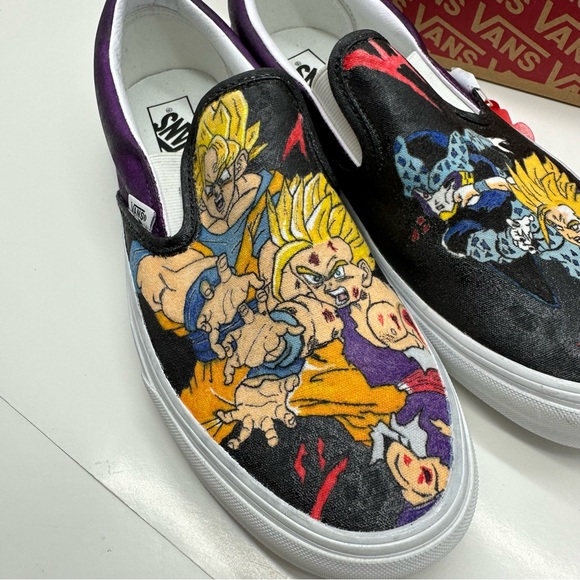 Vans Classic Slip On Mens 10.5 Custom Painted Dragon Ball Z Shoes Sneakers Skate - Picture 6 of 16
